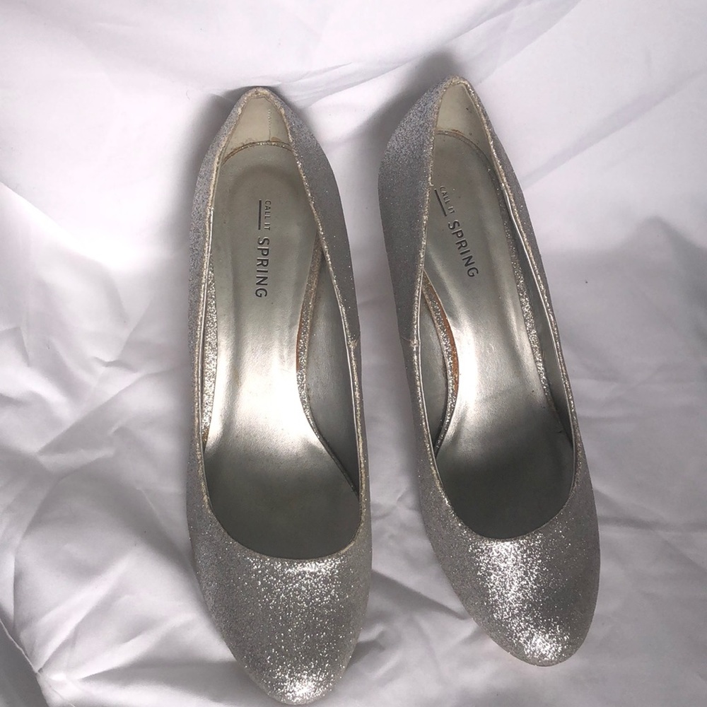 Call it Spring Silver Glitter Pumps